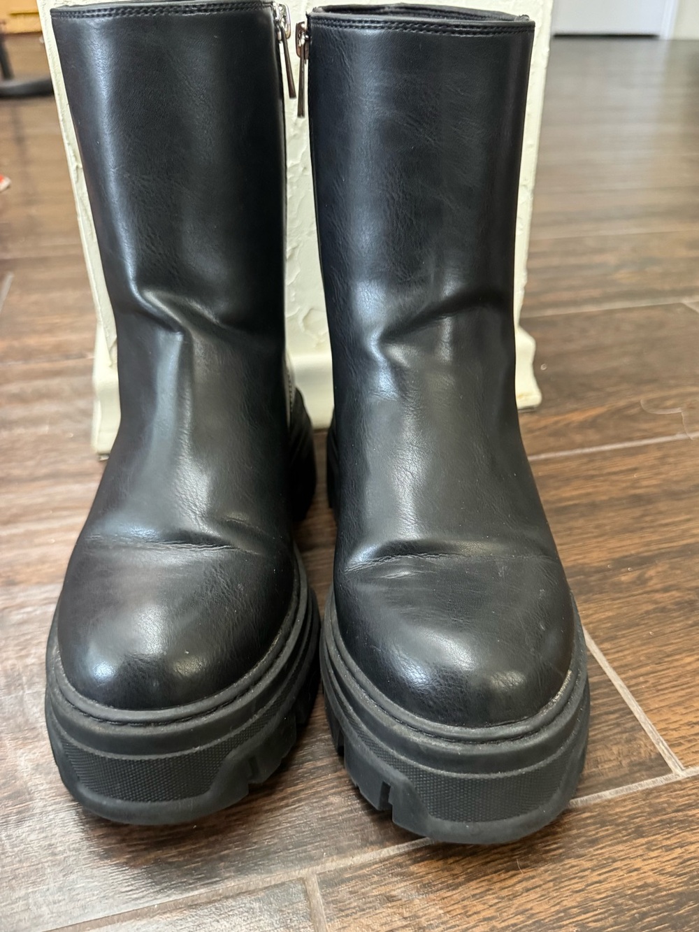 H&M Black Chunky Platform Ankle Boots Lug Sole Mid Calf EU Size 7